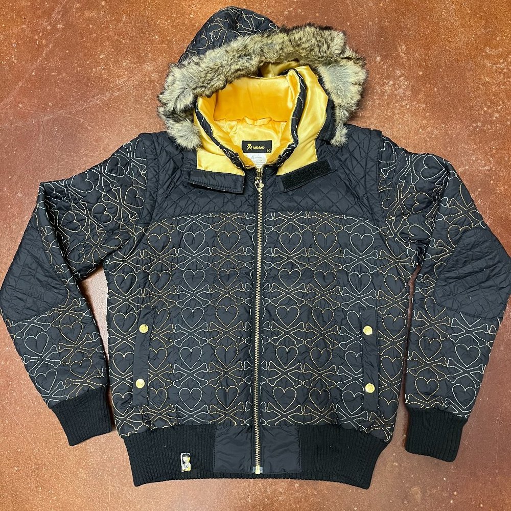 TOKIDOKI Rare heart X bones Harajuku JACKET FUR BOMBER/Vest removeable hood XL